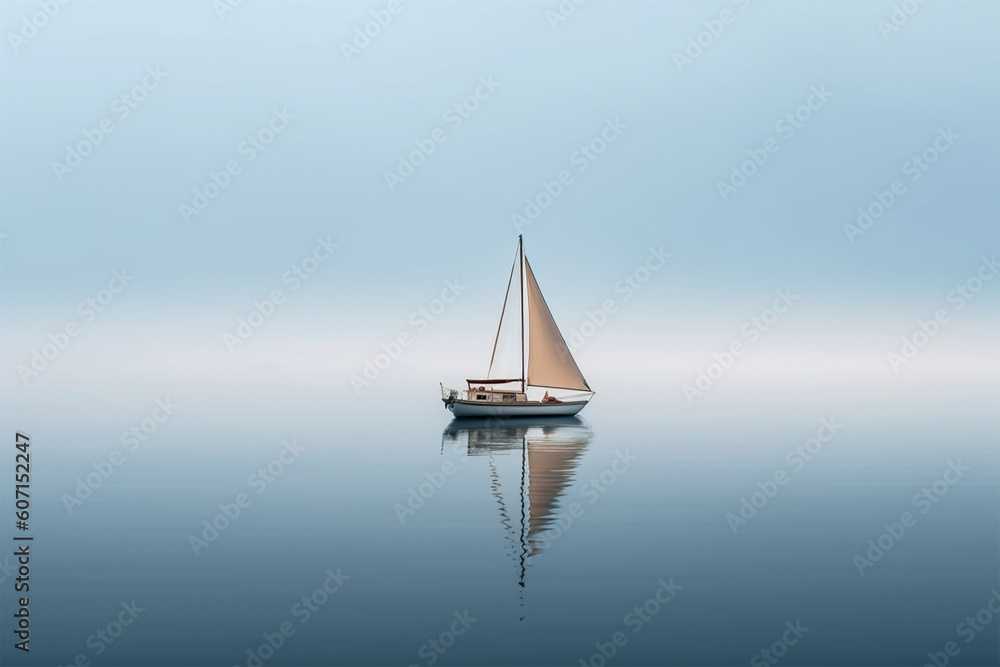 Sailboat on the sea.Minimalist style.Copy and text space.Created with generative ai