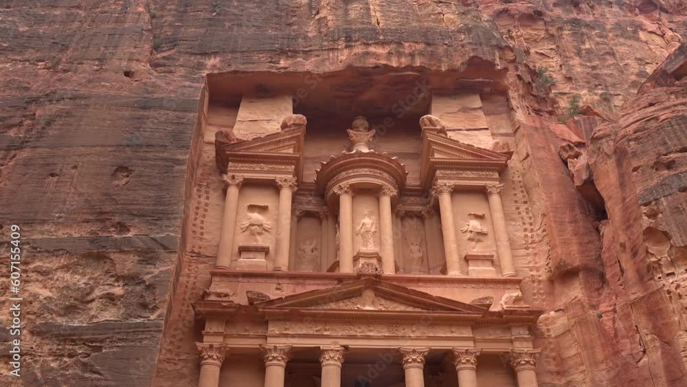 Petra Jordan Al Khazneh. Ancient city, view of Treasury from As Siq gorge. Jordan. Ancient architecture. Petra Jordan Al Khazneh. Ancient city, view of Treasury from As Siq gorge. Jordan. Ancient architecture.