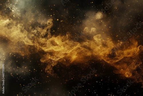 Magical abstract golden mist particles background. Design backdrop. AI generated, human enhanced