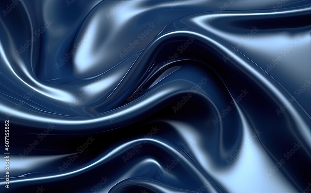 Obraz premium Dark blue silk satin. Soft folds. Fabric. Navy blue luxury background. Space for design.Wavy lines. Banner. Flat lay, top view table. Beautiful. Elegant created with Generative AI technology