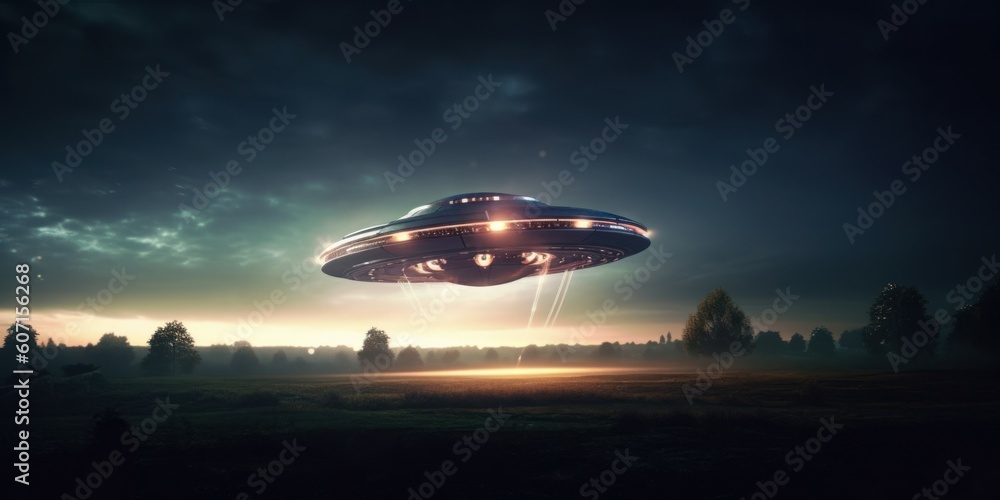 Photorealistic UFO in the sky at night. AI generated, human enhanced Photorealistic UFO in the sky at night. AI generated, human enhanced
