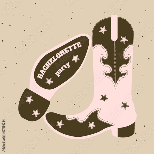 Bachelorette Party Invitation Card Wild West Style Retro Illustration Cowboy Boots
