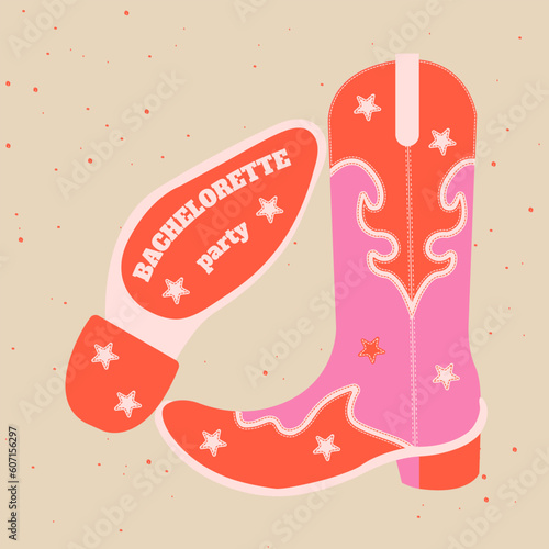 Bachelorette Party Invitation Card Wild West Style Retro Illustration Cowboy Boots
