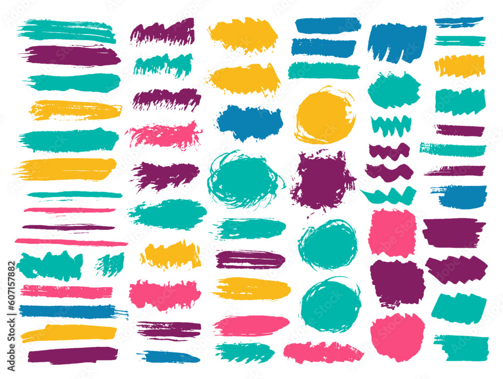 Paint sketch brushstroke vector collection. Freehand inkblot streak