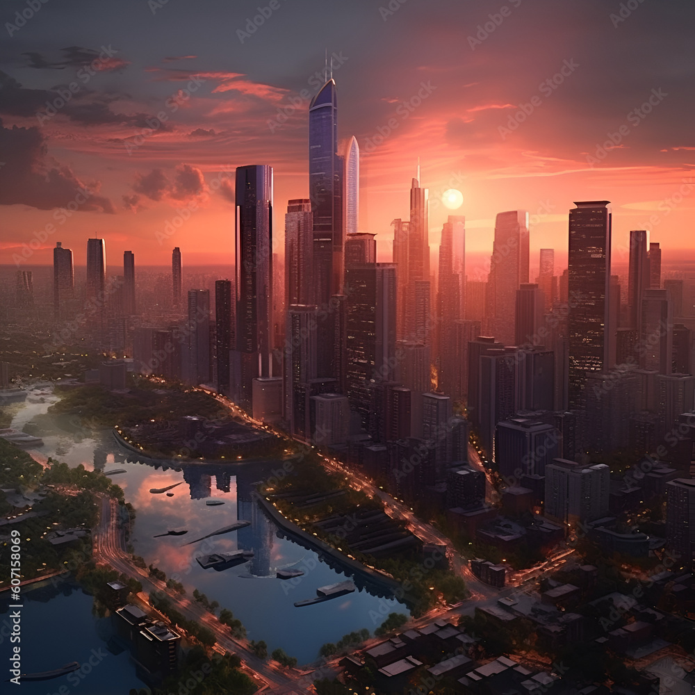 Fototapeta premium City Skyline Sunset