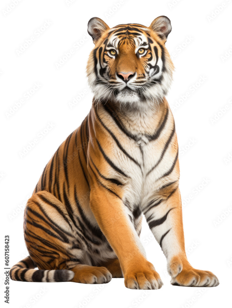 Tiger Sitting Isolated on Transparent Background - Generative AI
