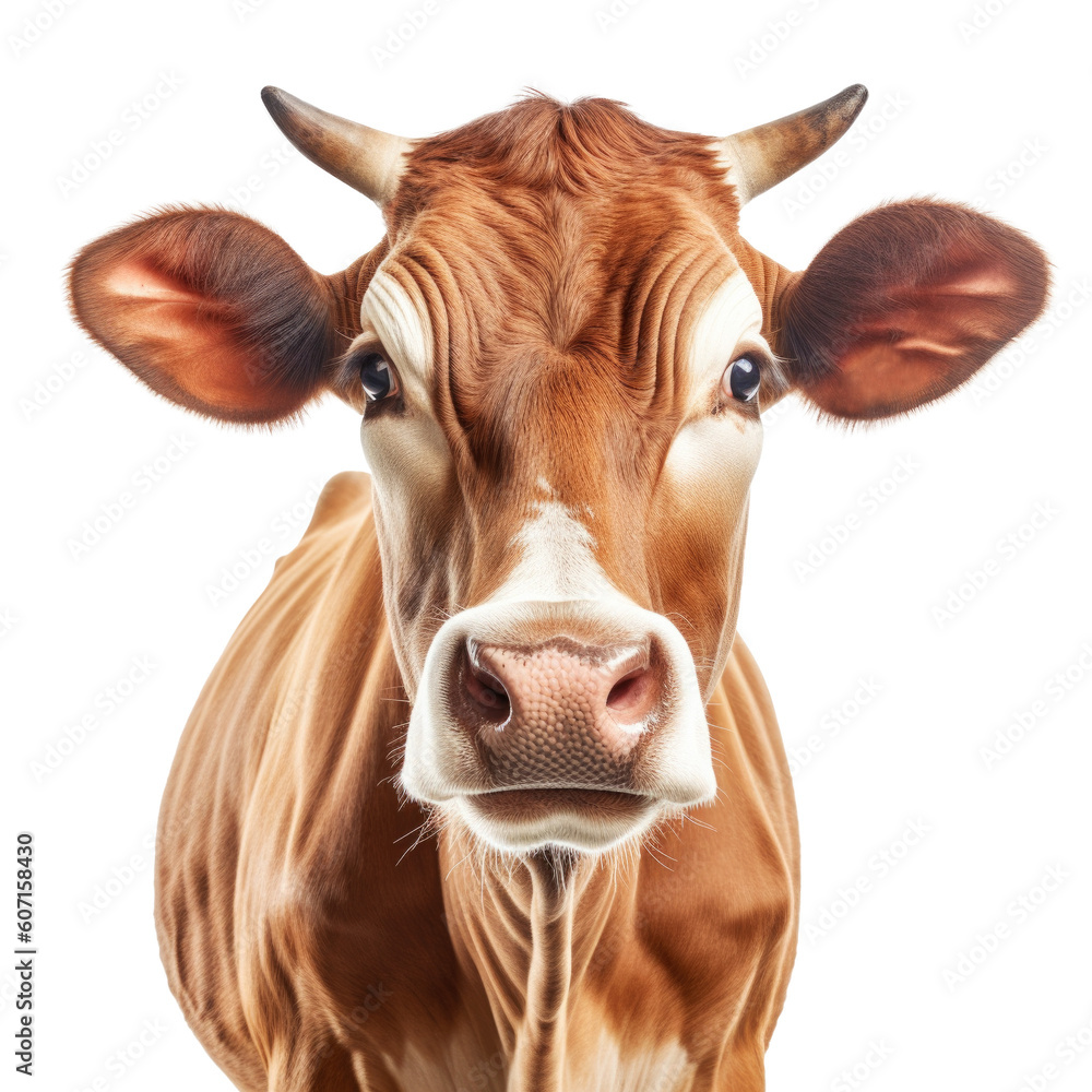 Face Shot of a Cow Isolated on Transparent Background - Generative AI
