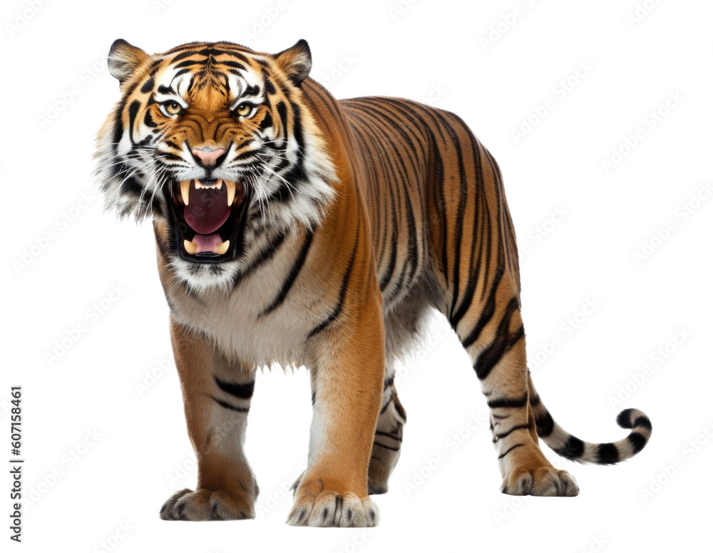 Angry Tiger Isolated on Transparent Background - Generative AI
