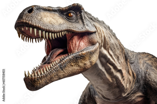 Face Shot of an Angry Tyrannosaurus Rex Isolated on Transparent Background - Generative AI  © RenZen