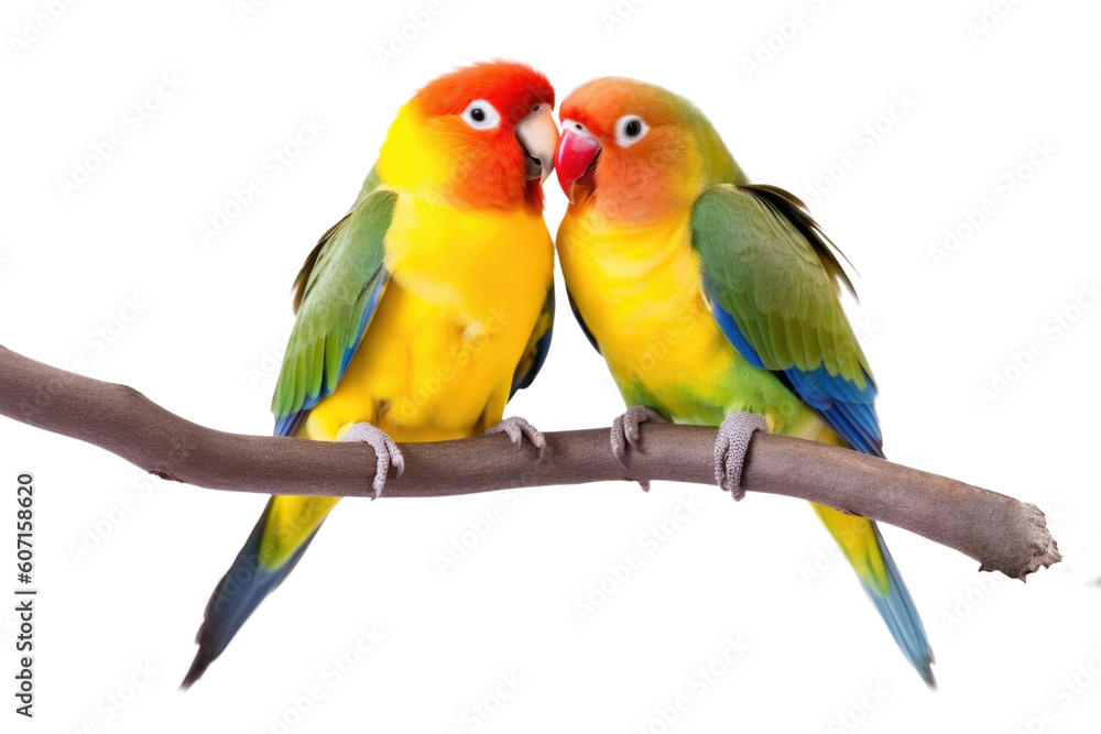 Love Birds on a Branch Isolated on Transparent Background - Generative AI
