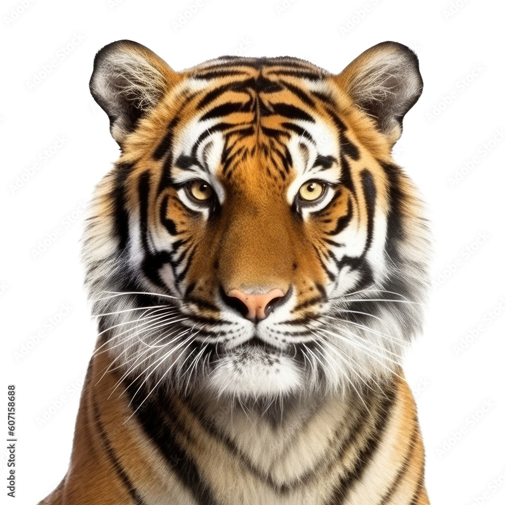 Fototapeta premium Tiger Face Shot Isolated on Transparent Background - Generative AI 