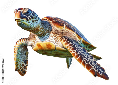 Sea Turtle Swimming Isolated on Transparent Background - Generative AI
