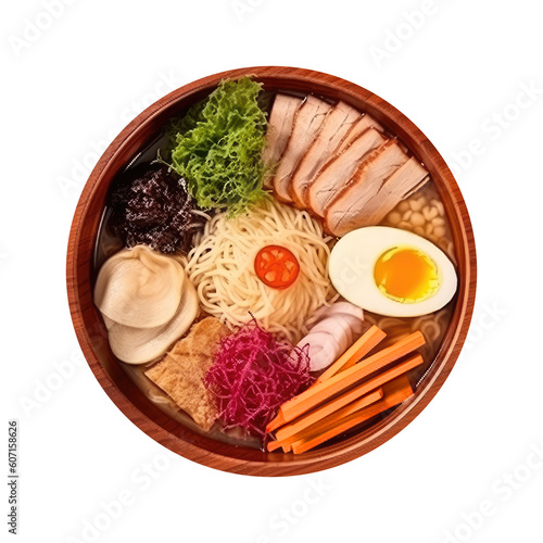 Japanese Ramen Top View Isolated on Transparent Background - Generative AI
