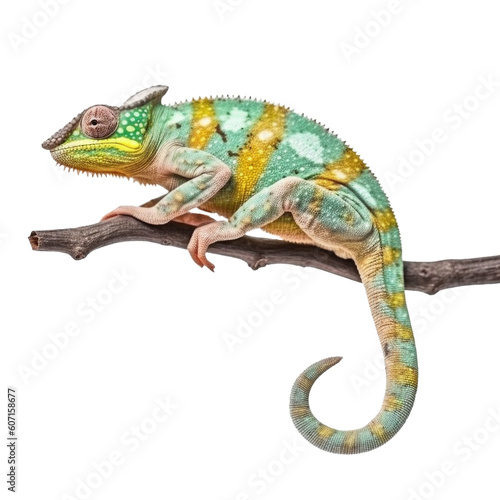 Chameleon on a Branch Isolated on Transparent Background - Generative AI 