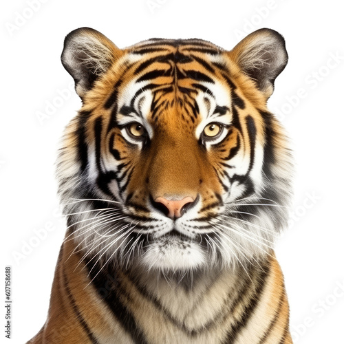 Tiger Face Shot Isolated on Transparent Background - Generative AI 