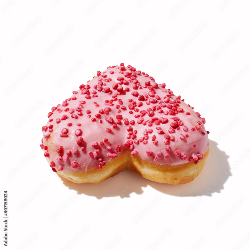 Heart shaped donut with glaze on white background Heart shaped donut with glaze on white background