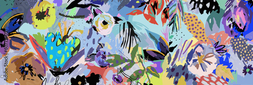 Creative universal artistic header.  Floral background. Hand Drawn textures. Vector