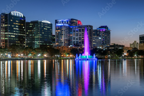 Orlando city at night with fountain in Florida, USA  © lucky-photo
