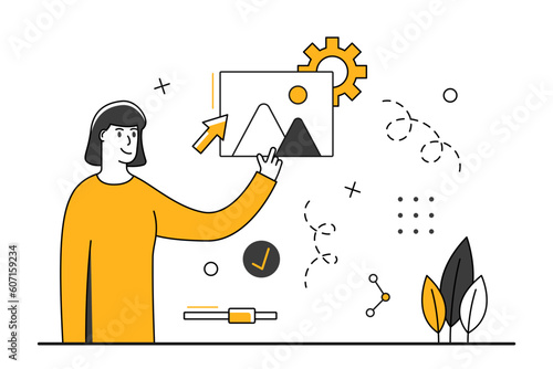 Social media marketing illustration set. Image posting. Brand campaign concept. Comment and like, digital marketing, smm and post sharing metaphor. Vector illustration