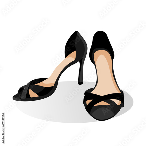 Womens high heel summer black shoes isolated on white background
