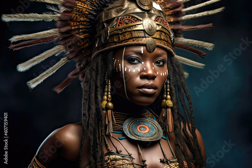 African Female Warrior. Generative AI, non-existent person.