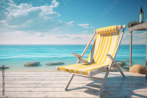 Tranquil beach hideaway with a sun-lounger poised Generative AI