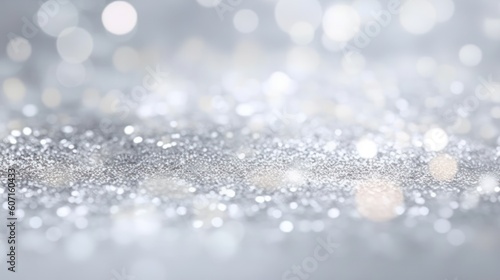 Glitter background in pastel delicate silver and white tones de-focused. Generative AI