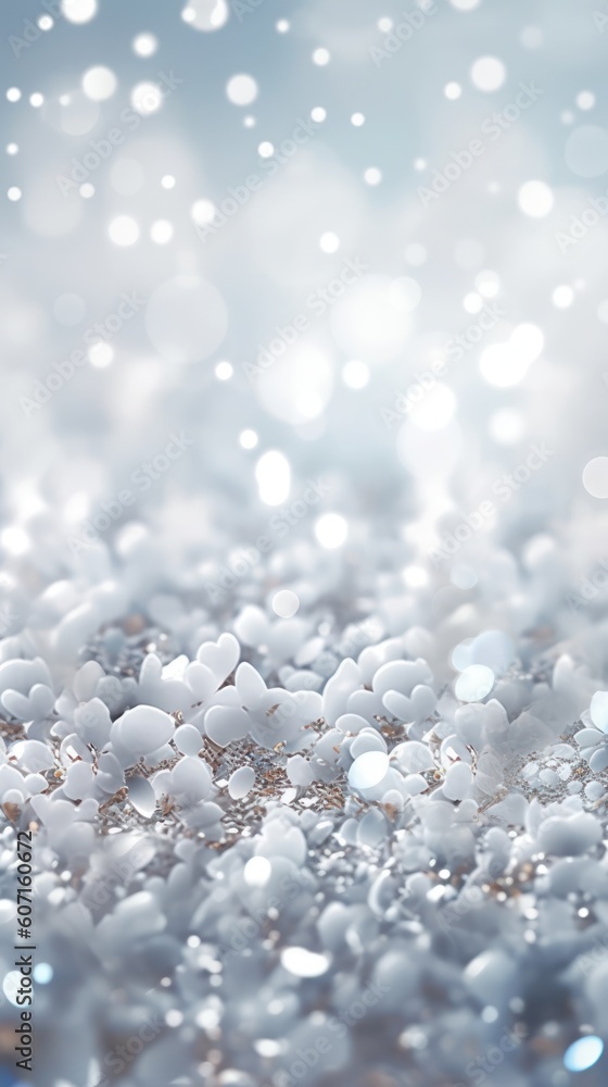Fototapeta premium Glitter background in pastel delicate silver and white tones de-focused. Generative AI