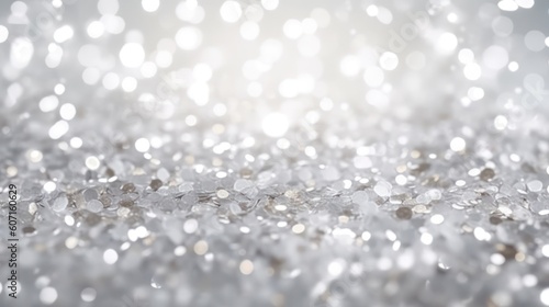 Glitter background in pastel delicate silver and white tones de-focused. Generative AI