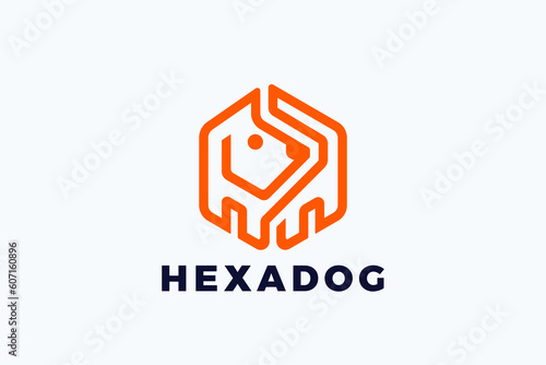 Dog Logo abstract Hexagon Shape design vector template Outline Linear style. Home Pets Veterinary Clinic.