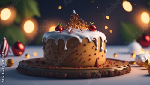 christmas cake with candles, Generative Ai