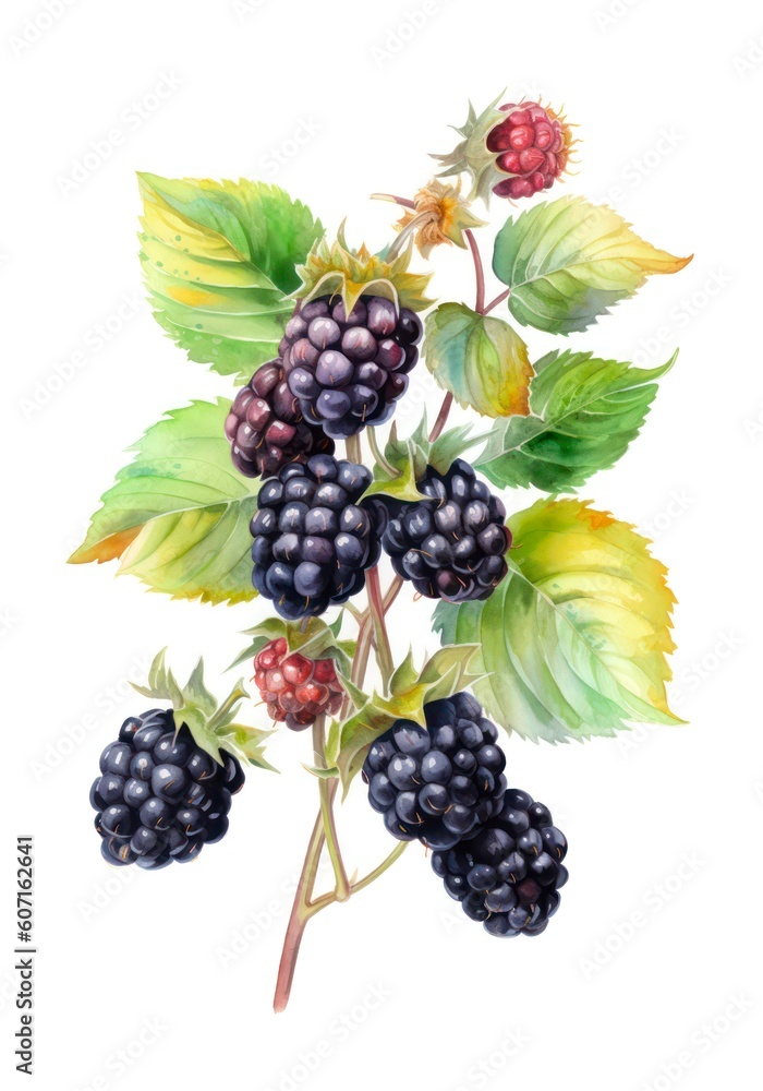 Blackberries on white background. Generative AI. Blackberries on white background. Generative AI.