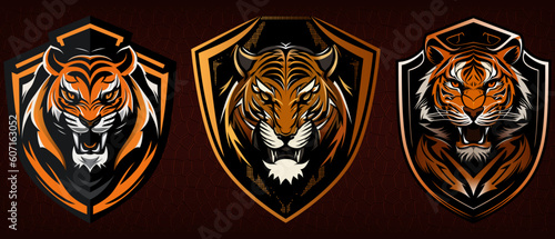 Luxury tiger shield collection, tiger head mascot, abstract tiger logo set, vector design