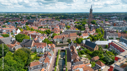 Aerial drone photo that shows the old town centre of Amersfoort in the Netherlands photo