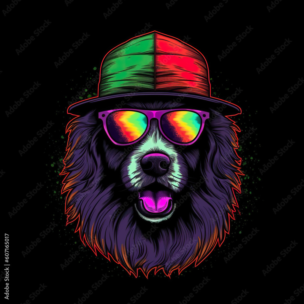 A dog wearing sunglasses and a hat. Generative AI. A dog wearing sunglasses and a hat. Generative AI.