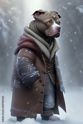 a small pitbull warrior dressed in a coat - generative ai