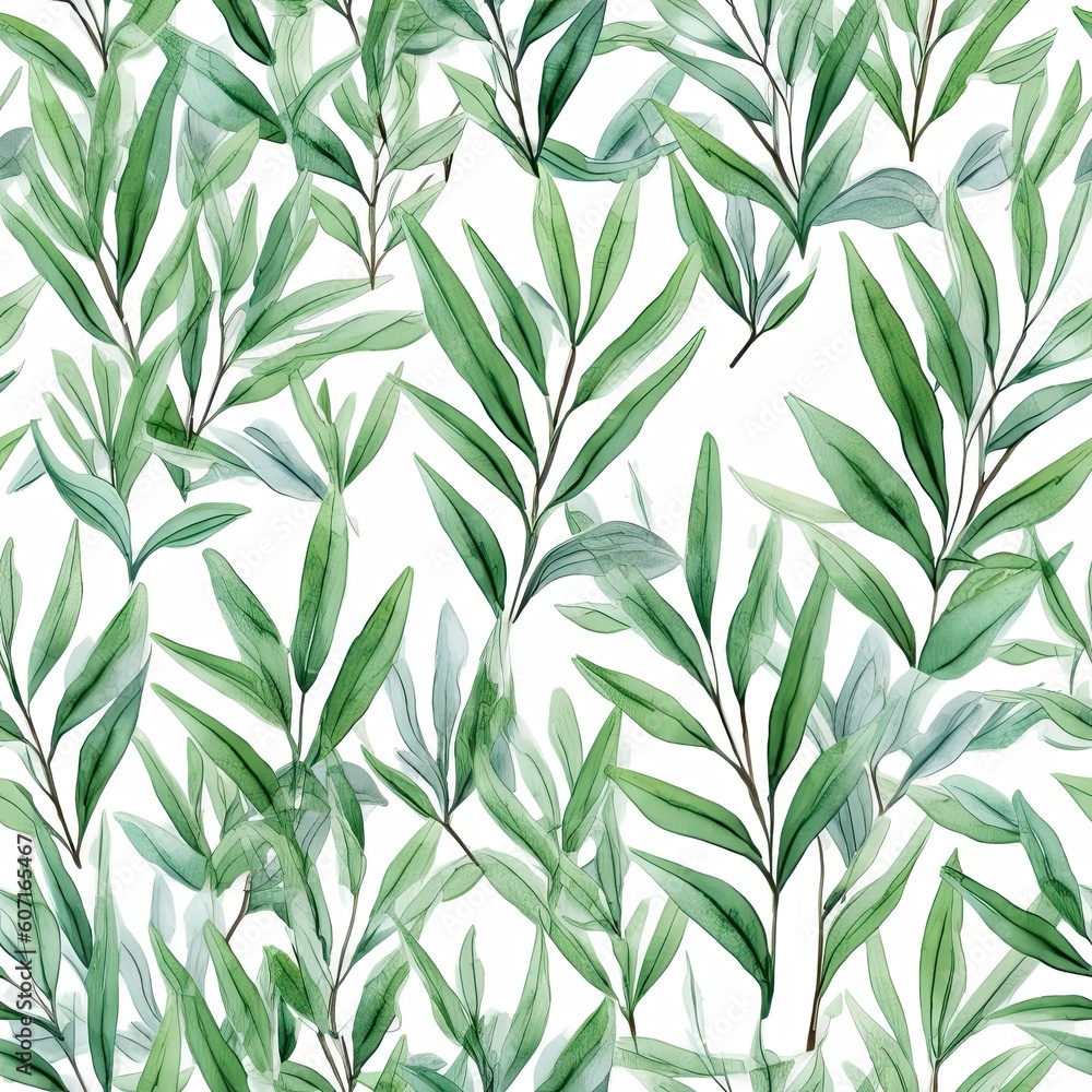Pattern of fresh green leaves on whie background. Watercolor botanical illustration. Nature. Green colors. Design for packaging, fabric, wallpapers, posters. Seamless floral pattern. Ai Generative Pattern of fresh green leaves on whie background. Watercolor botanical illustration. Nature. Green colors. Design for packaging, fabric, wallpapers, posters. Seamless floral pattern. Ai Generative