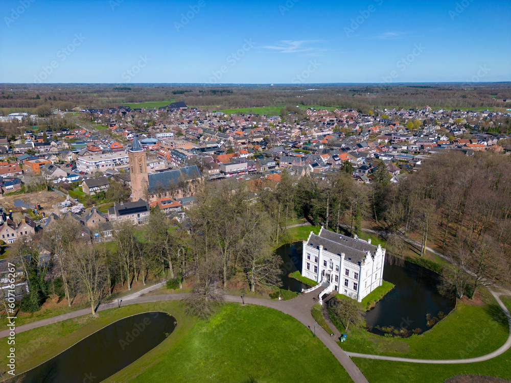 Aerial drone photo of the small town Scherpenzeel in the Netherlands,