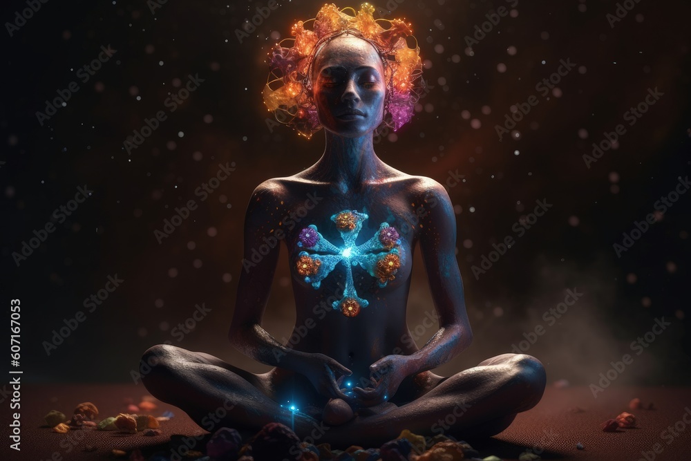 Pacifying spirituality Concept of meditation and spiritual practice, expanding of consciousness, chakras and astral body activation, mystical inspiration image, chakra human.