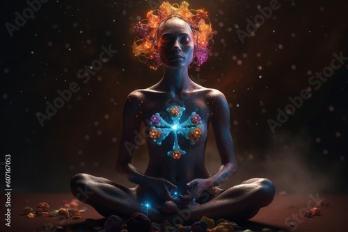 Pacifying spirituality Concept of meditation and spiritual practice, expanding of consciousness, chakras and astral body activation, mystical inspiration image, chakra human.