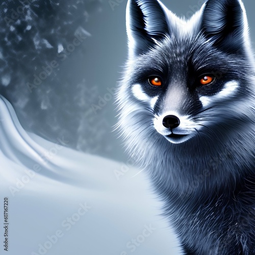 black fox on ice - generative ai