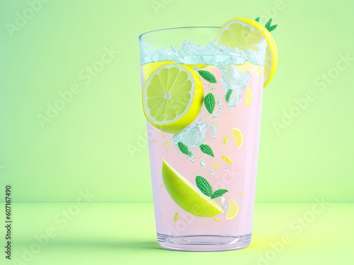 glass of lemonade on a pastel background. ai generative