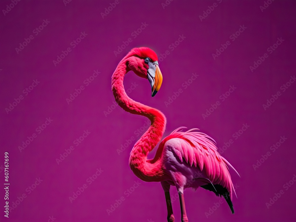 Fototapeta premium Pink flamingo against a pink background. ai generative