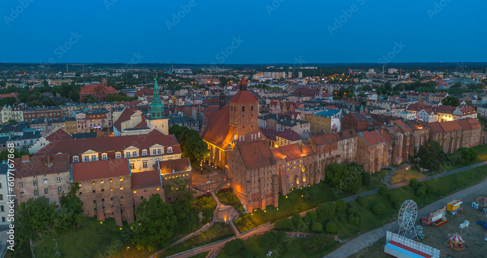 Old town of Grudziadz at night. Poland
