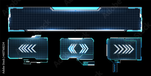 Set of modern frames, callouts for user menu interface elements in futuristic style. Game futuristic digital display, hud tech future frame. Information box bars, modern digital frame layout template