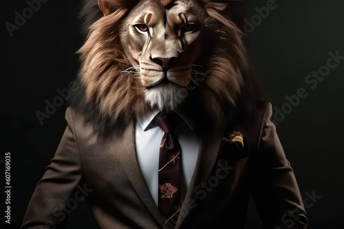 Angry boss concept with lion in the suit. Mad manager