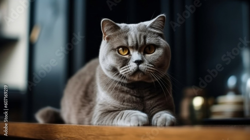 Old scottish fold cat in a modern home environment, with free space. AI generated
