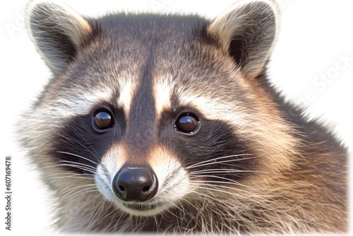 curious raccoon staring at the viewer against a blank white background Generative AI © 2rogan