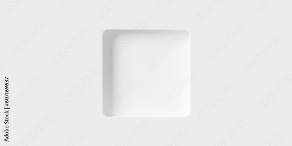 Modern minimal white single inset cut-out rounded square geometrical background flat lay top view from above Modern minimal white single inset cut-out rounded square geometrical background flat lay top view from above