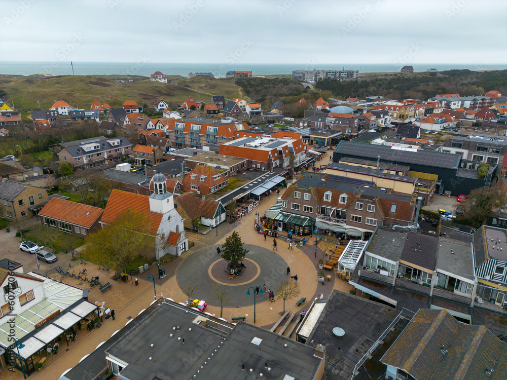 Φωτογραφία This aerial drone photo shows the city center of the small town de Koog in Texel
